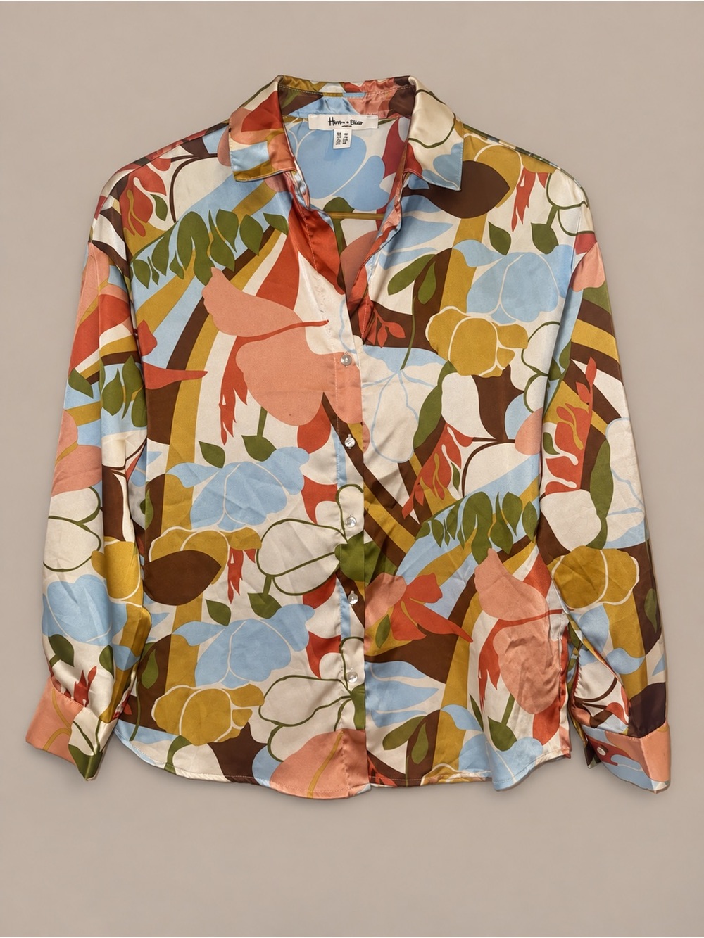 Haver & Blair Retro Abstract Floral Blouse 70s Mod Button Up XS